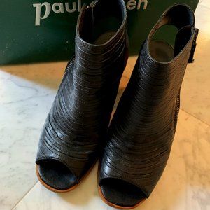 PAUL GREEN 'Cayanne' BLACK Leather Peep Toe Sandal/Bootie, 7.5